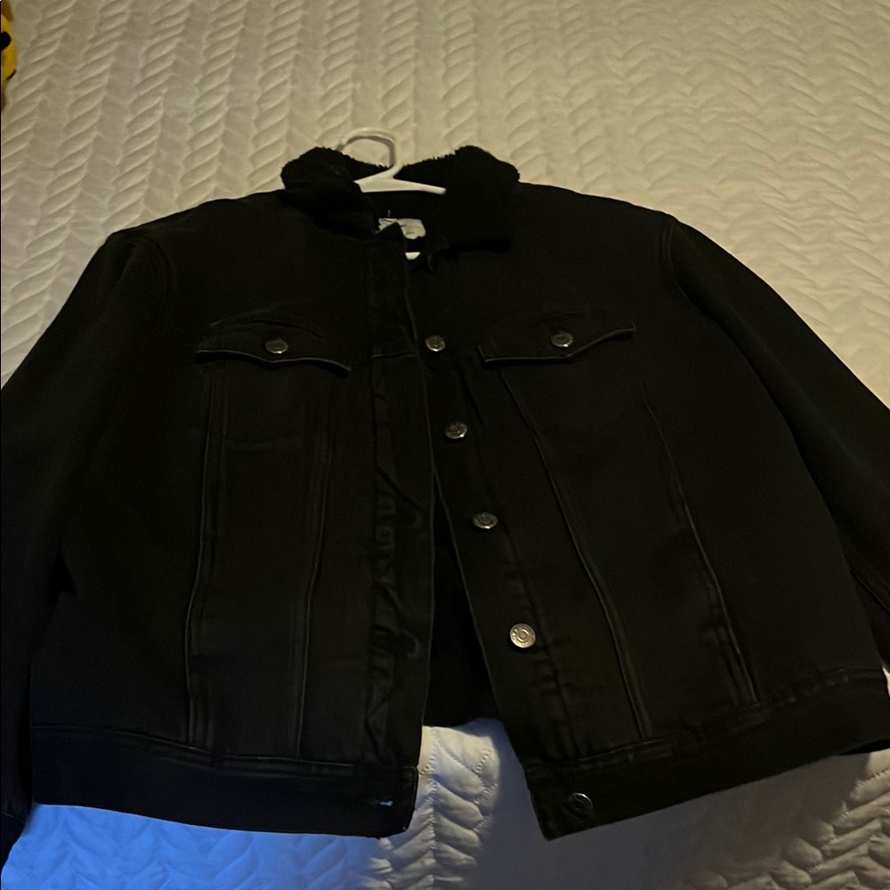 Black Denim Jacket with Sherpa Collar